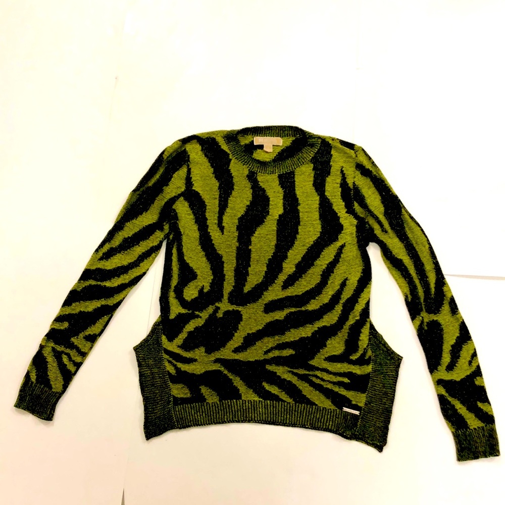 Michael Kors S Sweater Yellow & Dark Grey split hem Abstract Excellent Condition